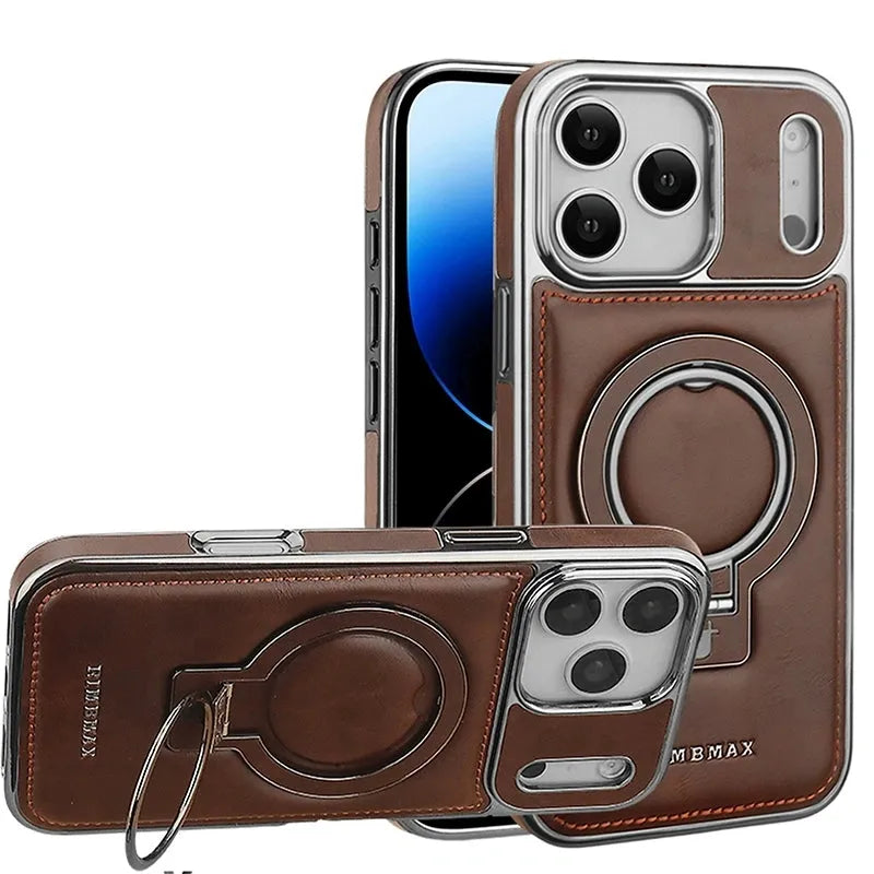 Capa de Couro Luxo Premium com Suporte Magnético para iPhone