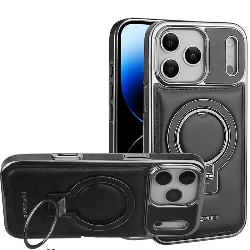 Capa de Couro Luxo Premium com Suporte Magnético para iPhone