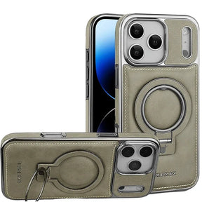 Capa de Couro Luxo Premium com Suporte Magnético para iPhone