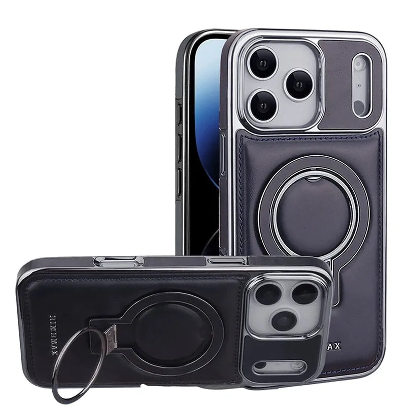 Capa de Couro Luxo Premium com Suporte Magnético para iPhone
