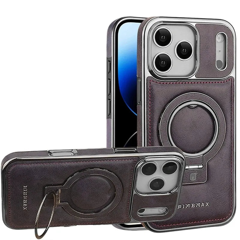 Capa de Couro Luxo Premium com Suporte Magnético para iPhone