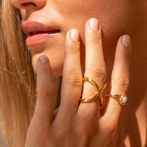 Anel em X Banhado em Ouro 18K