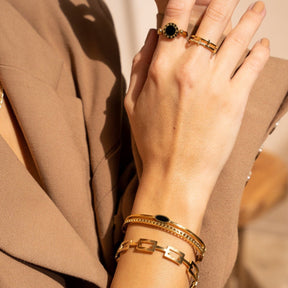 Bracelete Camadas Ônix Banhado em Ouro 18k