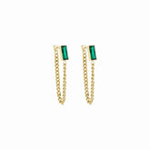 Brinco Corrente Elisabeth Zircônia Esmeralda Banhado em Ouro 18K