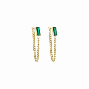 Brinco Corrente Elisabeth Zircônia Esmeralda Banhado em Ouro 18K