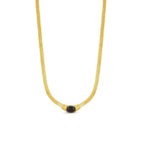 Colar Malha Pedra Ônix Banhado em Ouro 18K