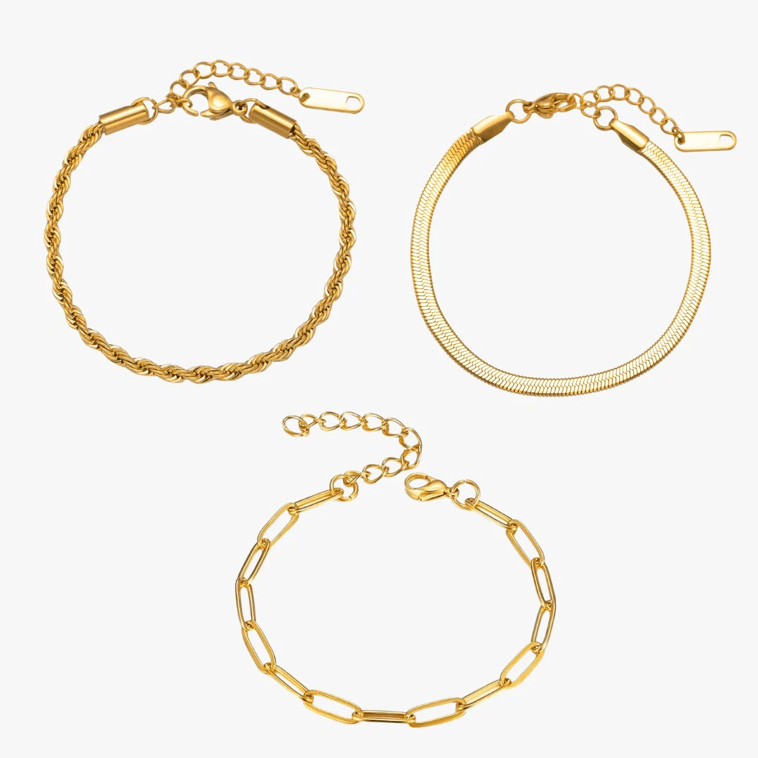 Kit Pulseiras Essential Banhado em Ouro 18K